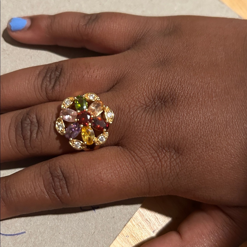 Gold Ring with Multi-Color Gemstones